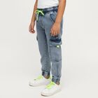 Boys' Stonewashed Blue Cargo Jogger Jeans, मध्यम नीला, small image number null