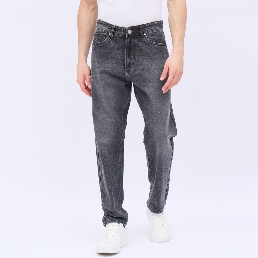 Men's Washed Black Straight Fit Five-Pocket Jeans, Light Grey, large image number null