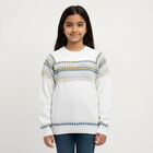 Girls' Rich Eggshell White Crew Neck Casual Pullover, White, small image number null