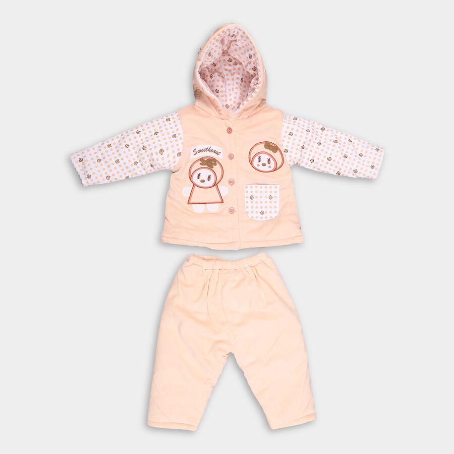 Infants Soft Peach Hooded Casual Hipster Set, Peach, large image number null