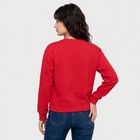 Women Fuchsia Crew Neck Graphic Print Sweatshirt, Fuchsia, small
