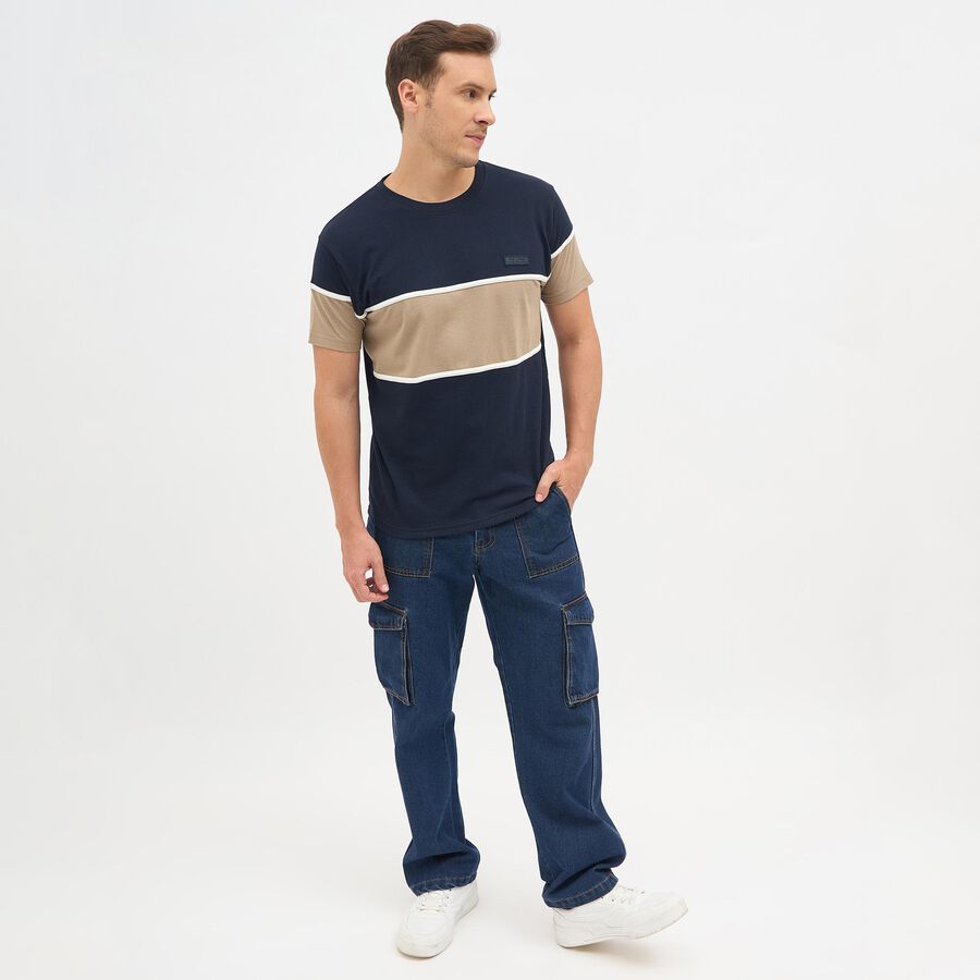 Men's Round Neck Half Sleeves T-Shirt, Navy Blue, large image number null