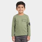 Boys Olive Green Cotton Round Neck Regular T-Shirt, Olive, small