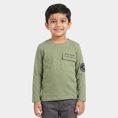 Boys Olive Green Cotton Round Neck Regular T-Shirt