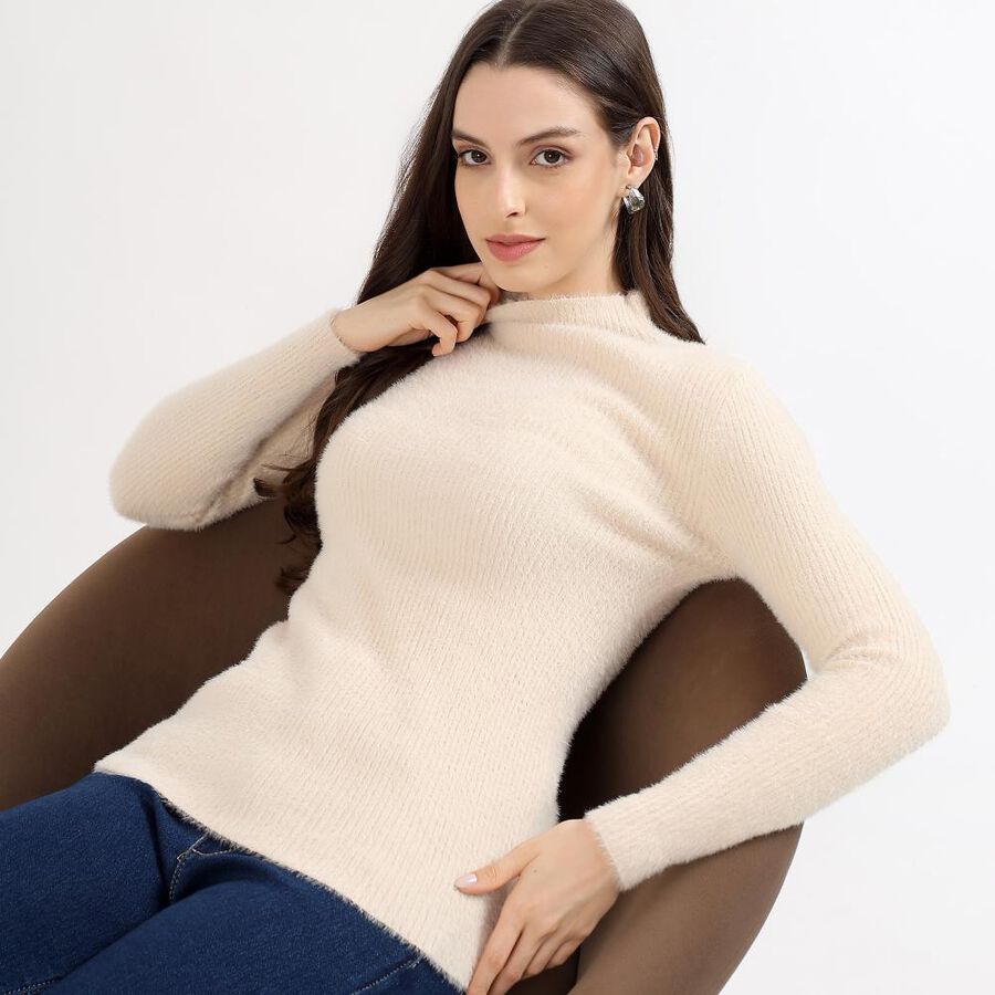 Women's Soft Beige High Neck Slim Fit Pullover, गहरा पीला, large image number null