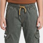Boys' Olive Green Relaxed Fit Cargo Jeans, ओलिव, small