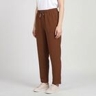 Women's Brown Straight Fit Drawstring Track Pants, भूरा, small