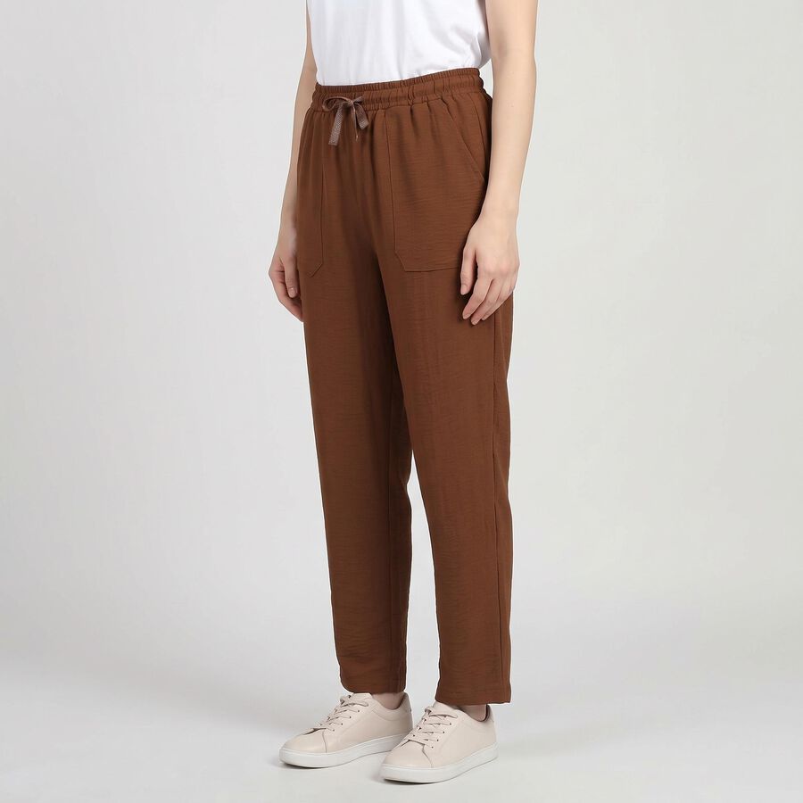 Women's Brown Straight Fit Drawstring Track Pants, भूरा, large