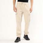 Men's Light Beige Slim Fit Cargo Trousers, Ecru Melange, small