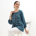 Ladies' Dark Peacock Blue Round Neck Printed Kurti, गहरा नीला, small image number null