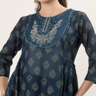 Women's Blue Floral Printed Ethnic Set, टील ब्लू, small