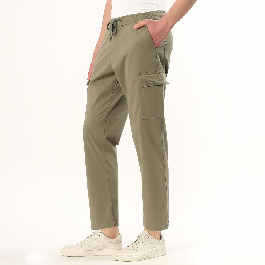 Men's Muted Olive Green Slim Fit Cargo Trousers, Light Green, large