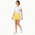 Women's Yellow Regular Fit Gingham Ruffle Hem Shorts, पीला, small