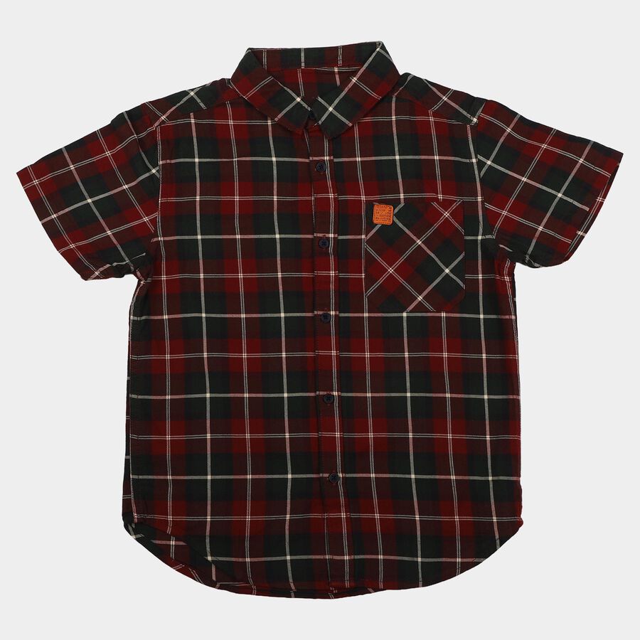 Boys Red Cotton Short Sleeve Collar Shirt, Red, large