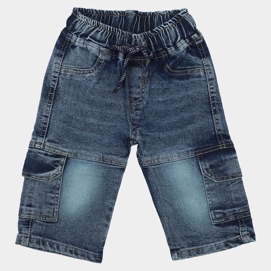 Infants Blue Relaxed Fit Cargo Jeans, मध्यम नीला, large