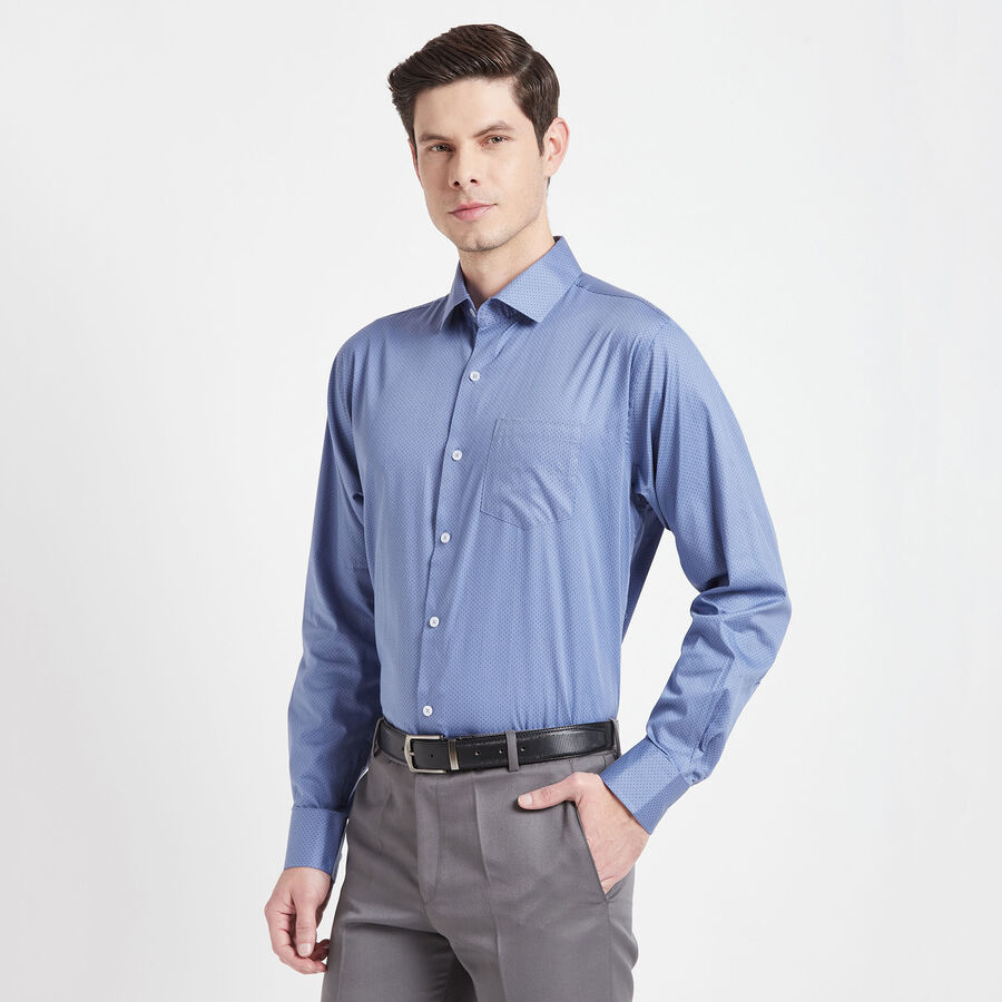 Cotton Printed Formal Shirt, Mid Blue, large image number null