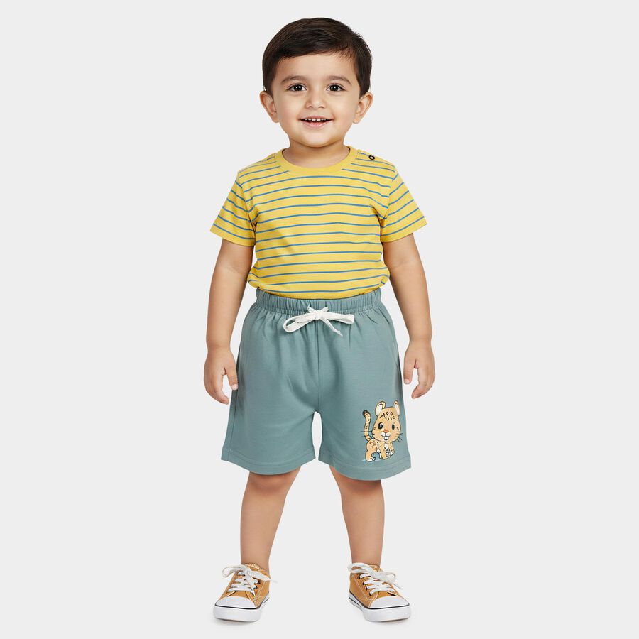 Infants' Blue Regular Fit Solid Half Pant, टील ब्लू, large