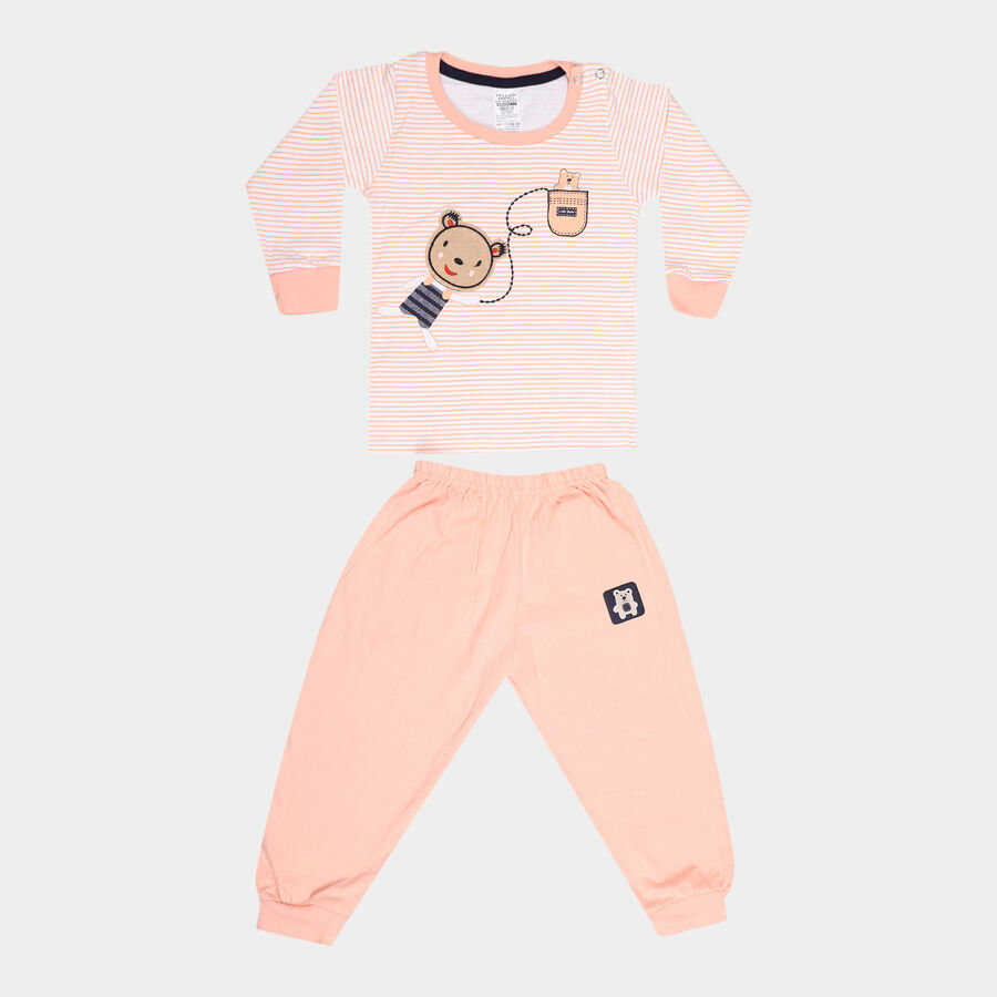 Infants Cotton Printed Baba Suit, Peach, large image number null