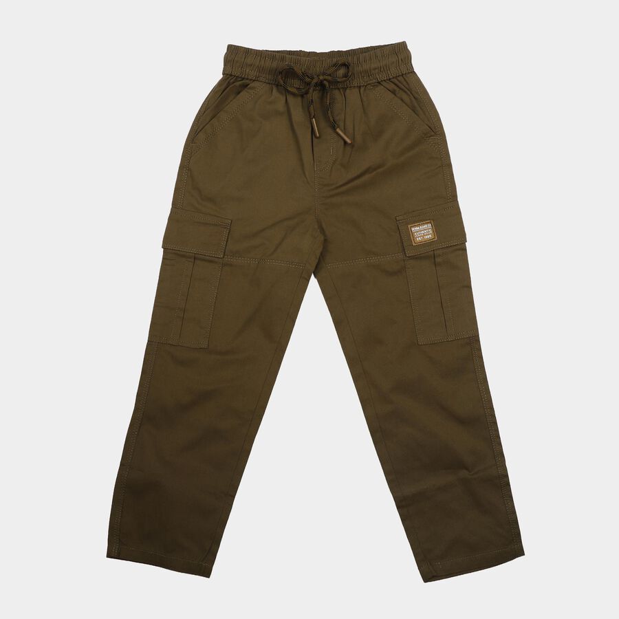 Boys' Olive Green Regular Fit Cargo Trousers, ओलिव, large