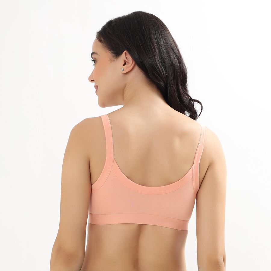 Ladies' Soft Peach Cotton V-Neck Basic Bra, Peach, large image number null