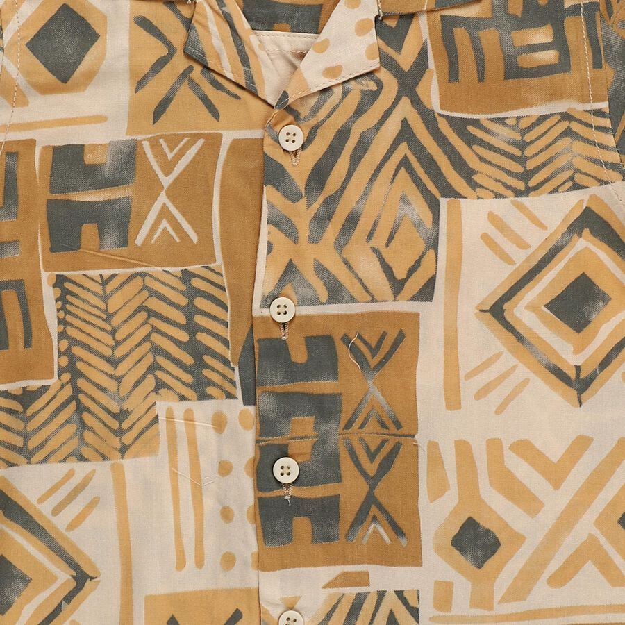 Boys Beige and Brown Cuban Collar Casual Shirt, Off White, large