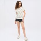 Women's Eggshell White Round Neck Floral T-Shirt, White, small image number null