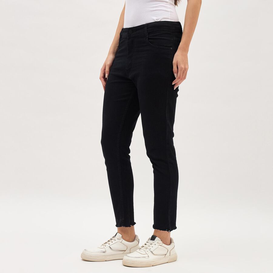 Women's Jet Black Skinny Fit Frayed Hem Jeans, Black, large image number null