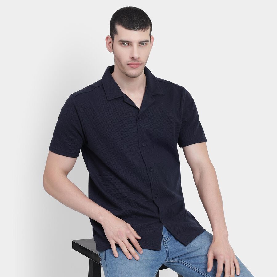 Men's Casual Shirt , Navy Blue, large