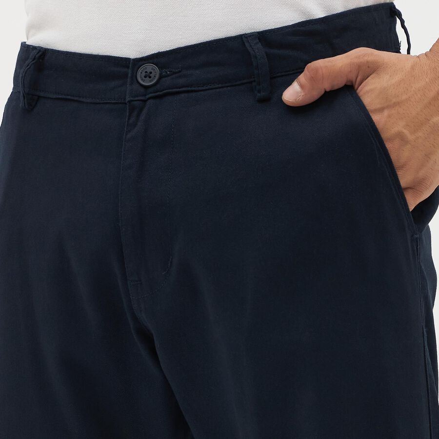 Men's Deep Navy Blue Slim Fit Cross Pocket Casual Trousers, Navy Blue, large image number null