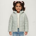 Girls' Light Sage Green Hooded Glitter Puffer Jacket, Light Green, small image number null