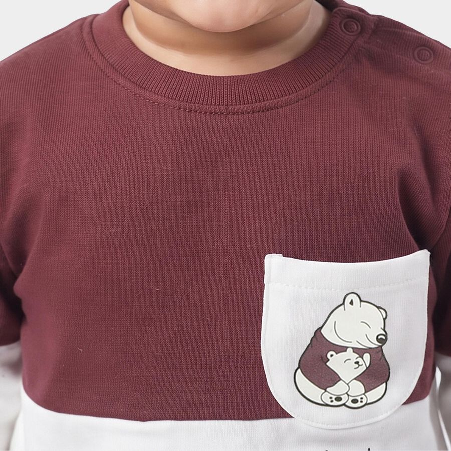 Infant's Purple and White Cotton Crew Neck Pullover Sweatshirt, बैंगनी, large