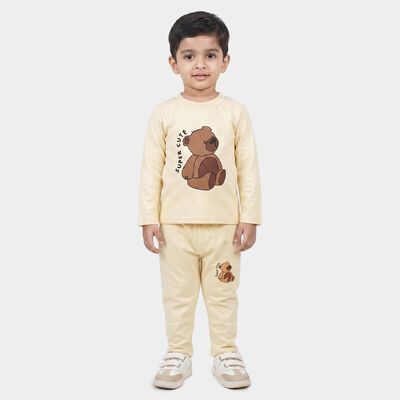 Boys Off White Crew Neck Teddy Graphic Baba Suit