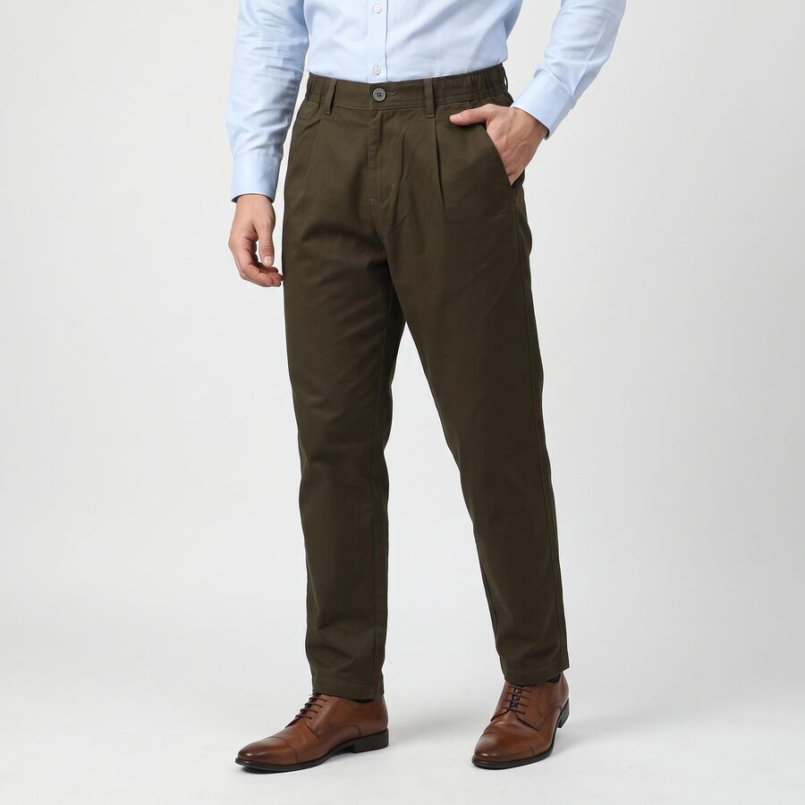 Men's Olive Green Slim Fit Chino Trousers, Olive, large
