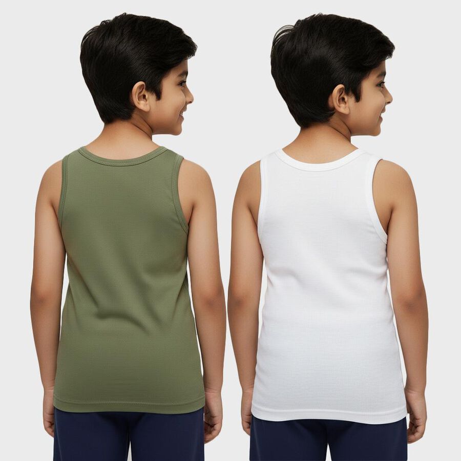 Boys' Multicolour Cotton Round Neck Casual Vest, हल्का हरा, large