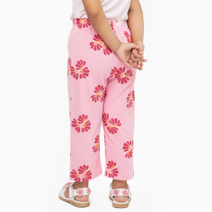 Girls' Soft Pink Floral Printed Cotton Blend Pyjama, हल्का गुलाबी, large image number null