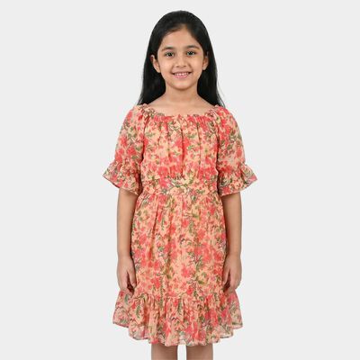 Girls Pink Off Shoulder Fit and Flare Dress