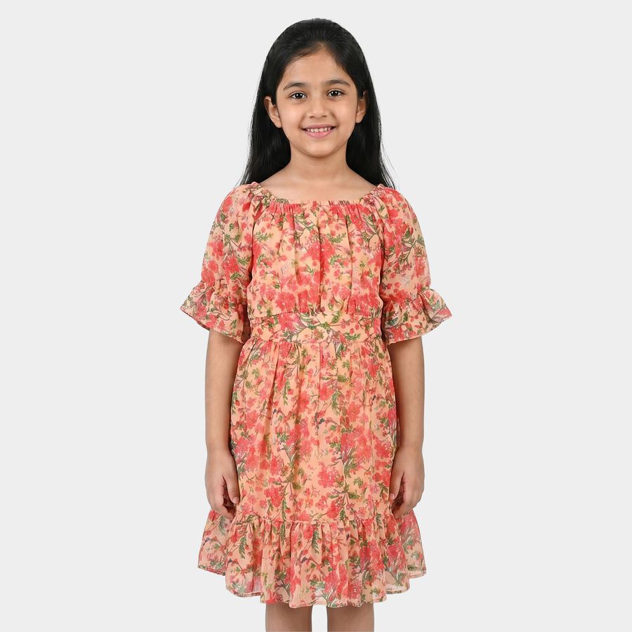 Girls Pink Off Shoulder Fit and Flare Dress, गुलाबी, large