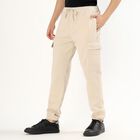 Men's Light Beige Slim Fit Cargo Trousers, Ecru Melange, small