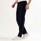 Men's Deep Navy Blue Slim Fit Flat-Front Casual Trousers, Navy Blue, small image number null