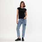 Women's Stonewashed Blue Cargo Fit Jeans, Mid Blue, small image number null