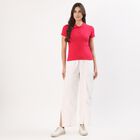 Women's Bright Fuchsia Polo Neck Casual T-Shirt, रानी (फ्यूशिया), small