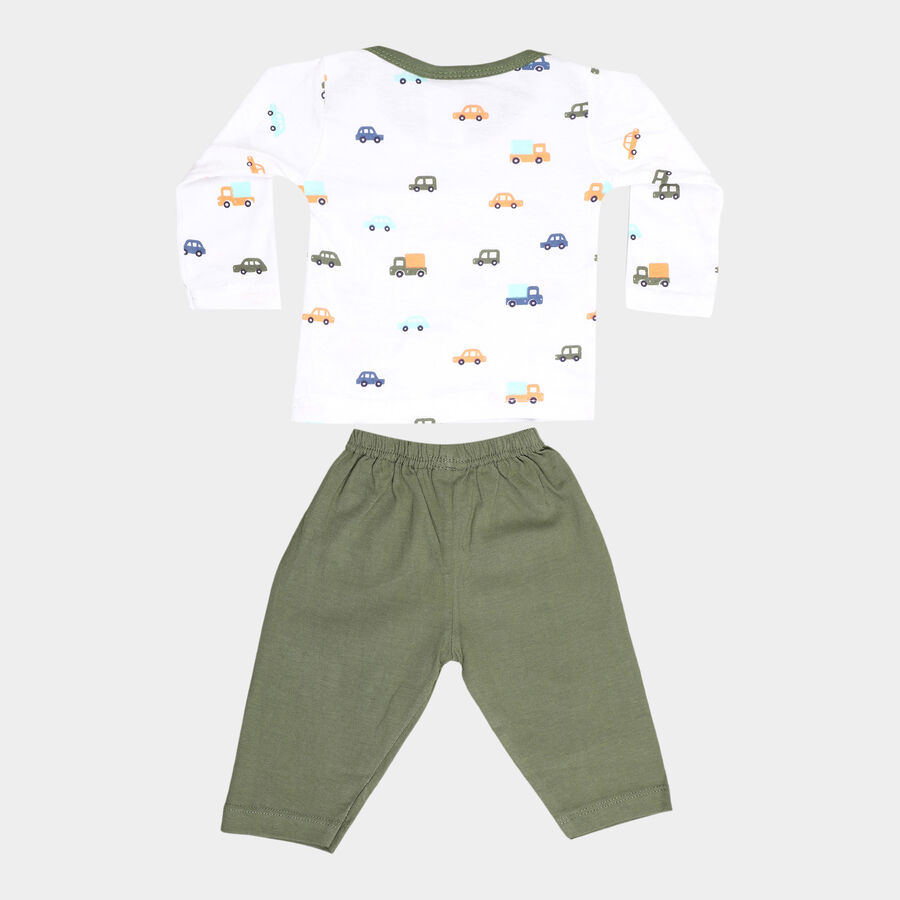 Infants Cotton Printed Baba Suit, Olive, large image number null