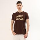 Men's Brown Round Neck Graphic Printed T-Shirt, Brown, small