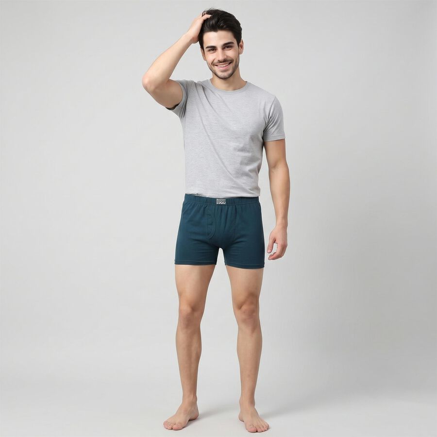 Men's Teal Regular Fit Solid Trunks, टील ब्लू, large