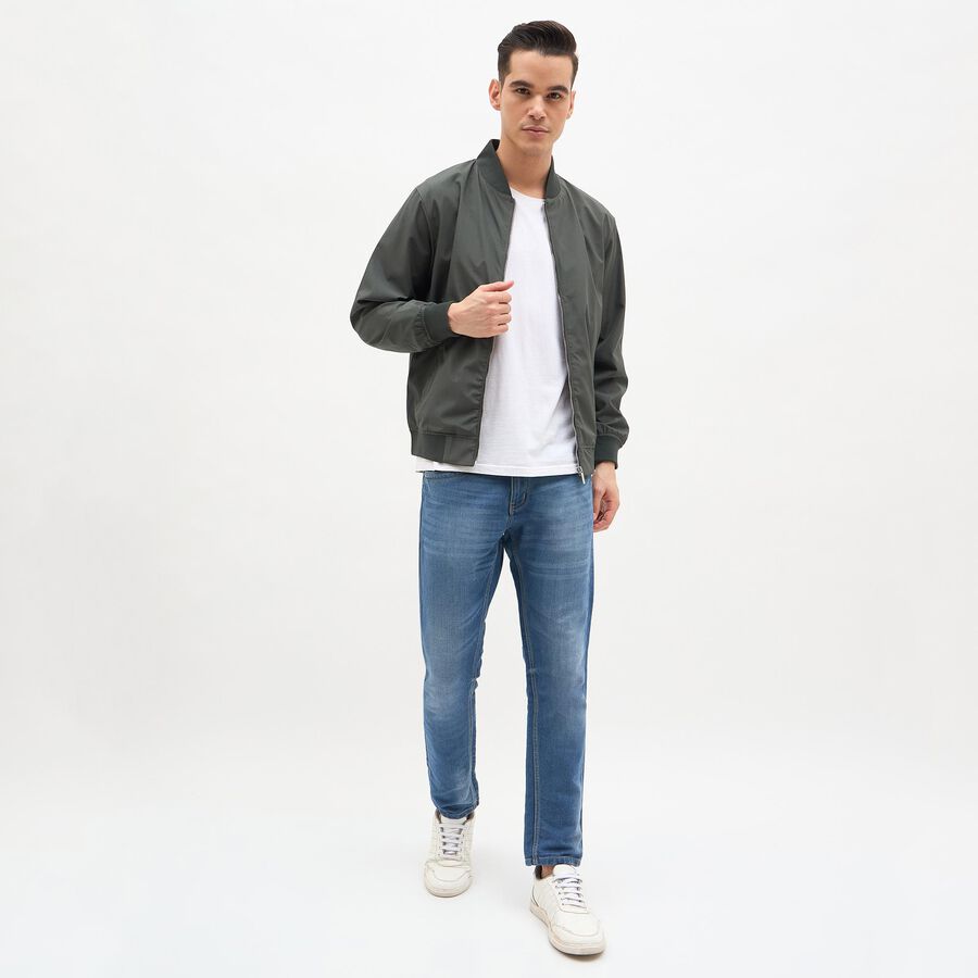 Men's Dark Olive Green Ribbed Bomber Jacket, गहरा हरा, large image number null