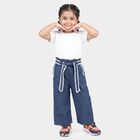 Girls' Navy Blue Wide Leg Paperbag Waist Jeans, गहरा नीला, small