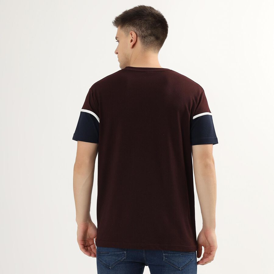 Men's Round Neck Half Sleeves T-Shirt, Wine, large image number null