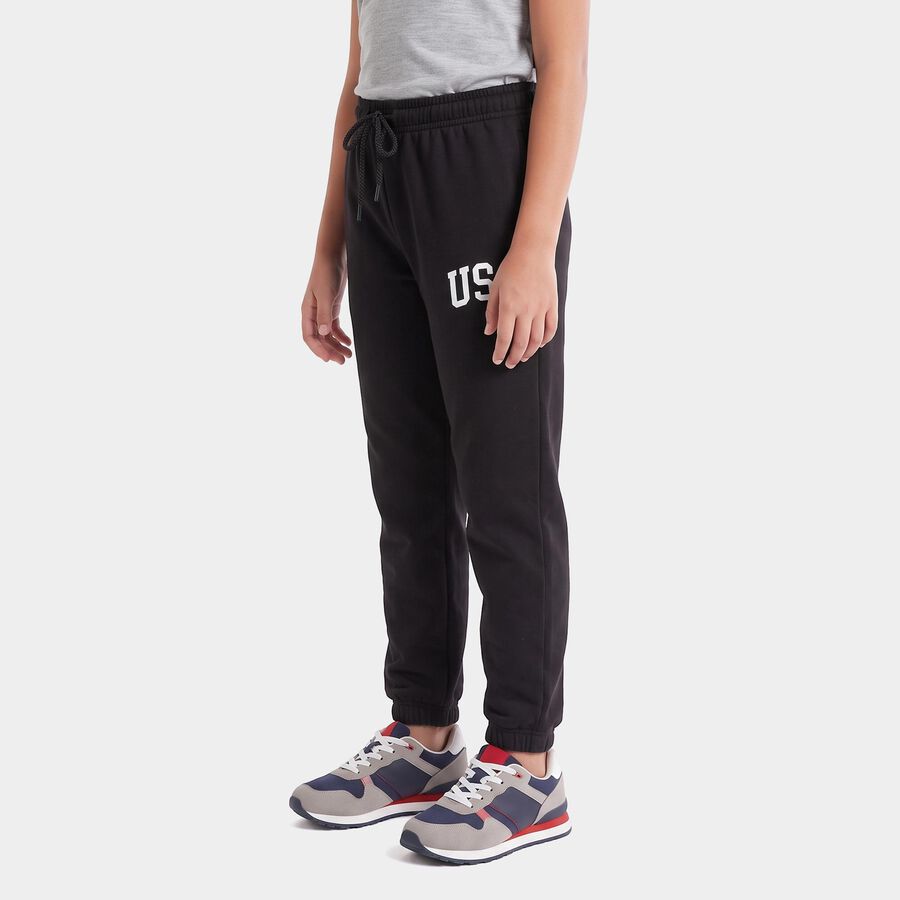 Girls Black Jogger Fit USA Print Winter Pyjama, Black, large