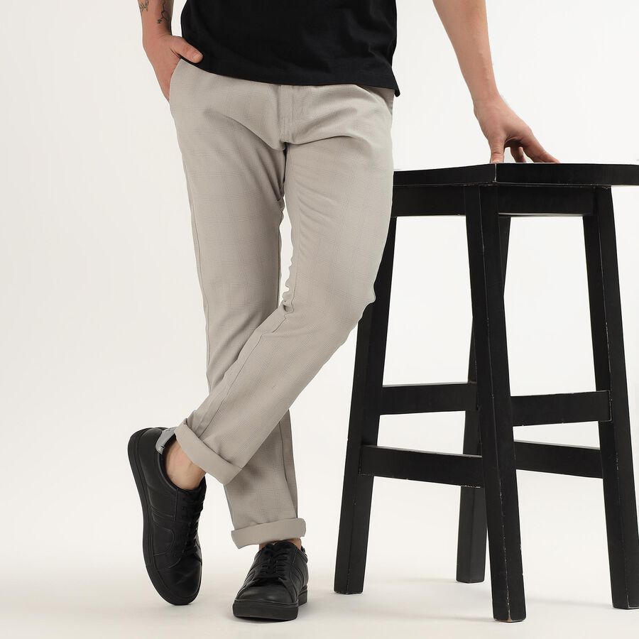 Men's Cross Pocket Slim Fit Casual Trousers, Light Grey, large image number null