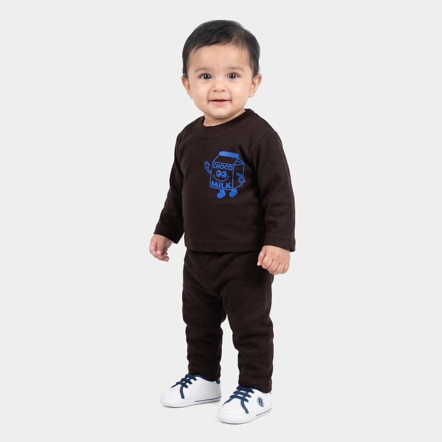 Infants' Brown Round Neck Graphic Baba Suit, Brown, large